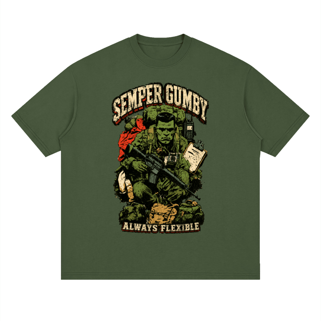 Semper Gumby Always Flexible Marine Corps Humor Streetwear Loose Drop Shoulder T-Shirt - Shirt Habit