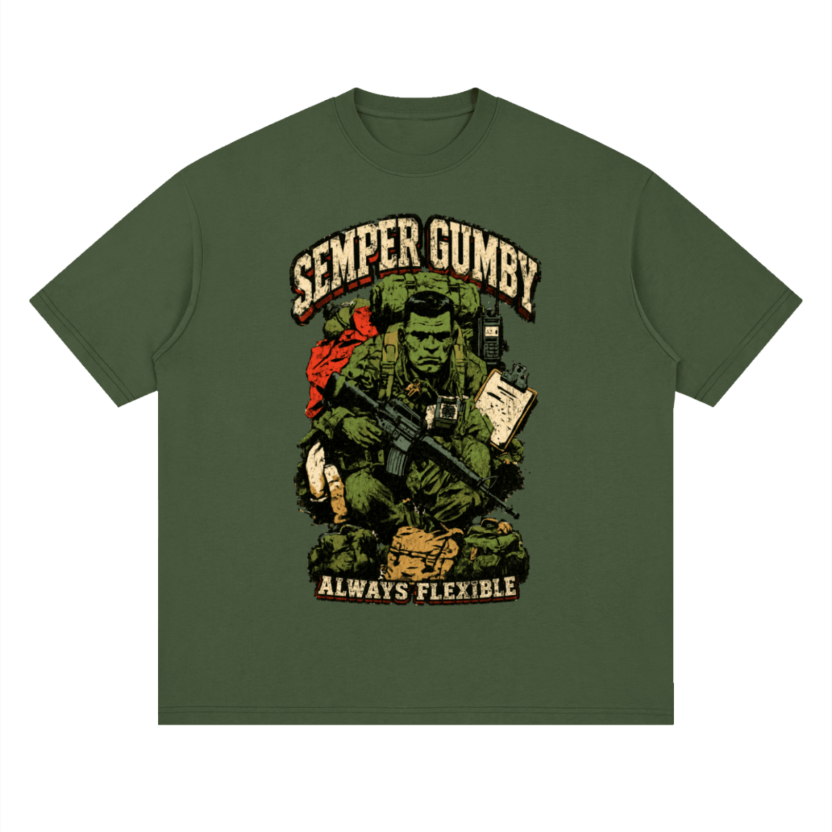 Semper Gumby Always Flexible Marine Corps Humor Streetwear Loose Drop Shoulder T-Shirt - Shirt Habit
