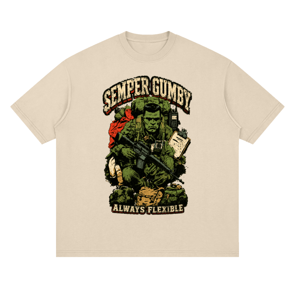 Semper Gumby Always Flexible Marine Corps Humor Streetwear Loose Drop Shoulder T-Shirt - Shirt Habit