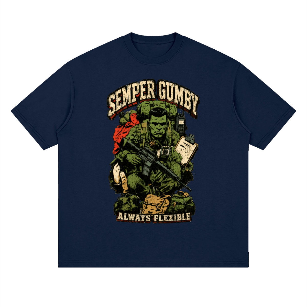 Semper Gumby Always Flexible Marine Corps Humor Streetwear Loose Drop Shoulder T-Shirt - Shirt Habit