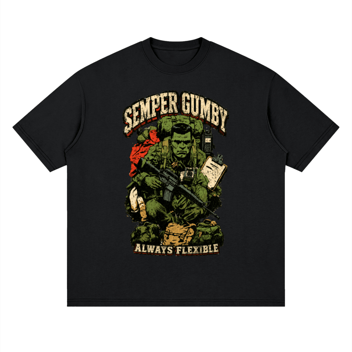 Semper Gumby Always Flexible Marine Corps Humor Streetwear Loose Drop Shoulder T-Shirt - Shirt Habit