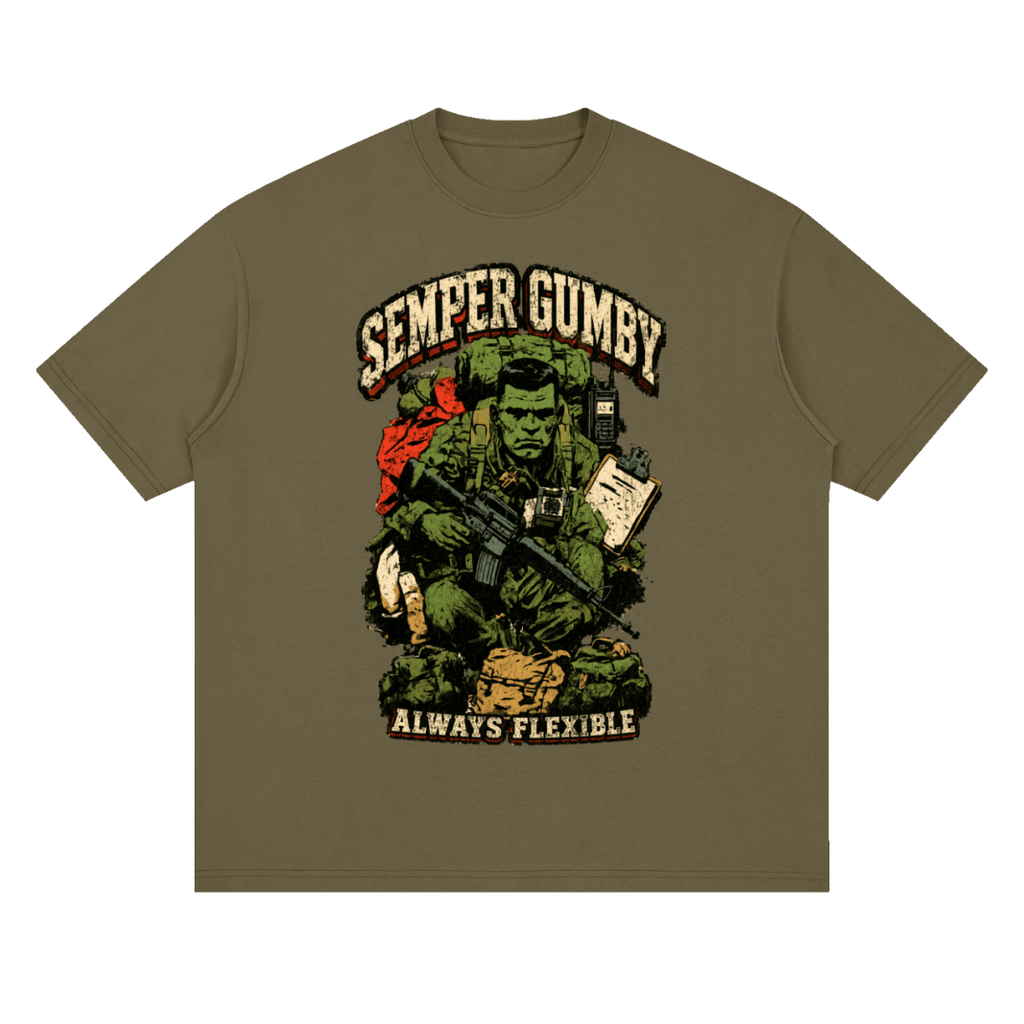 Semper Gumby Always Flexible Marine Corps Humor Streetwear Loose Drop Shoulder T-Shirt - Shirt Habit
