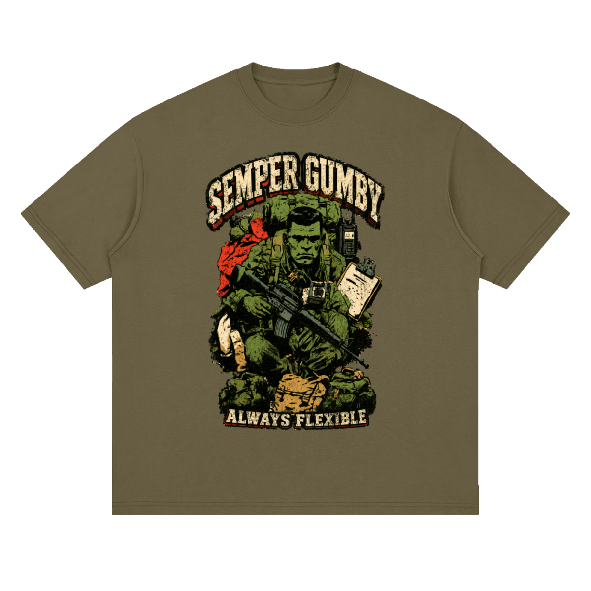 Semper Gumby Always Flexible Marine Corps Humor Streetwear Loose Drop Shoulder T-Shirt - Shirt Habit