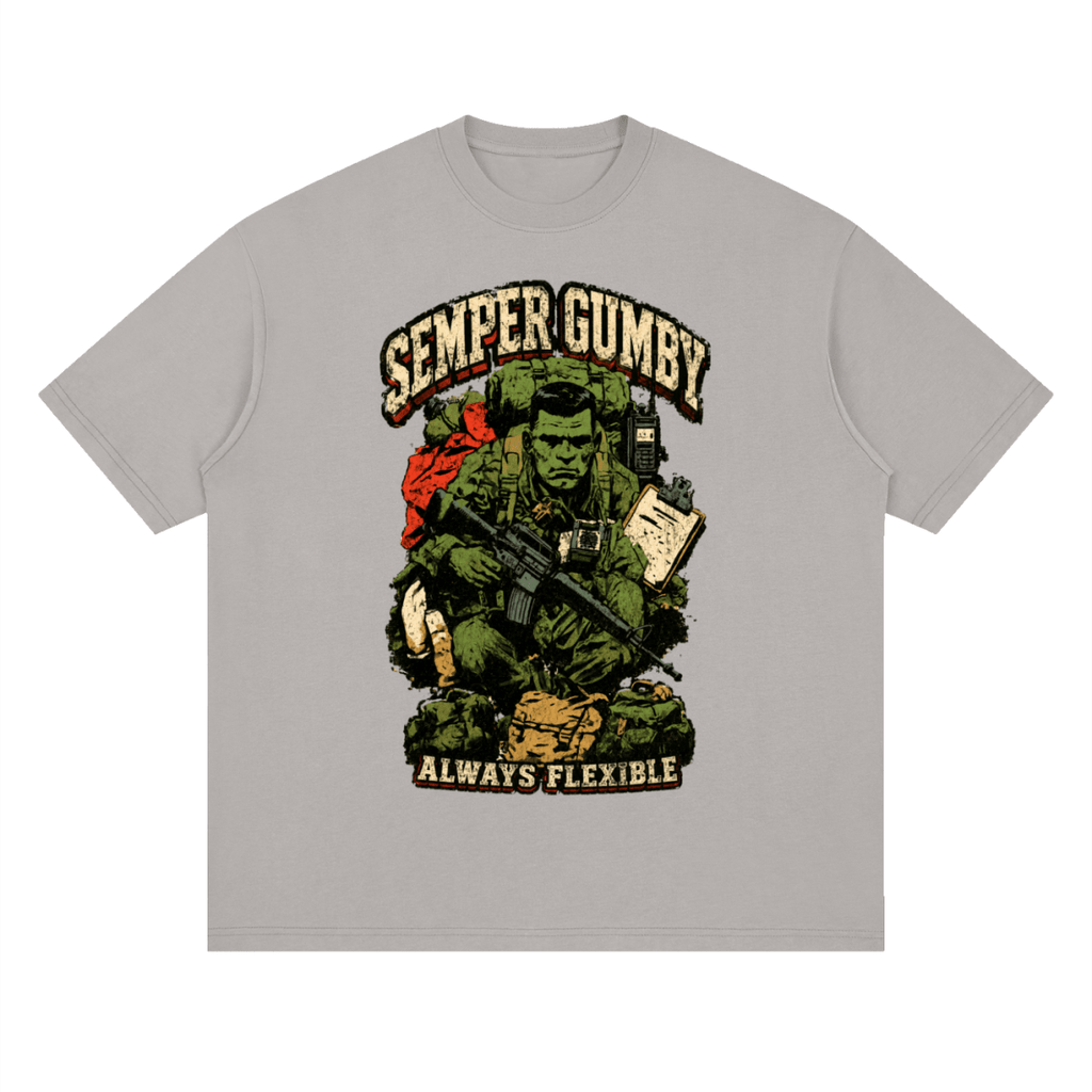 Semper Gumby Always Flexible Marine Corps Humor Streetwear Loose Drop Shoulder T-Shirt - Shirt Habit