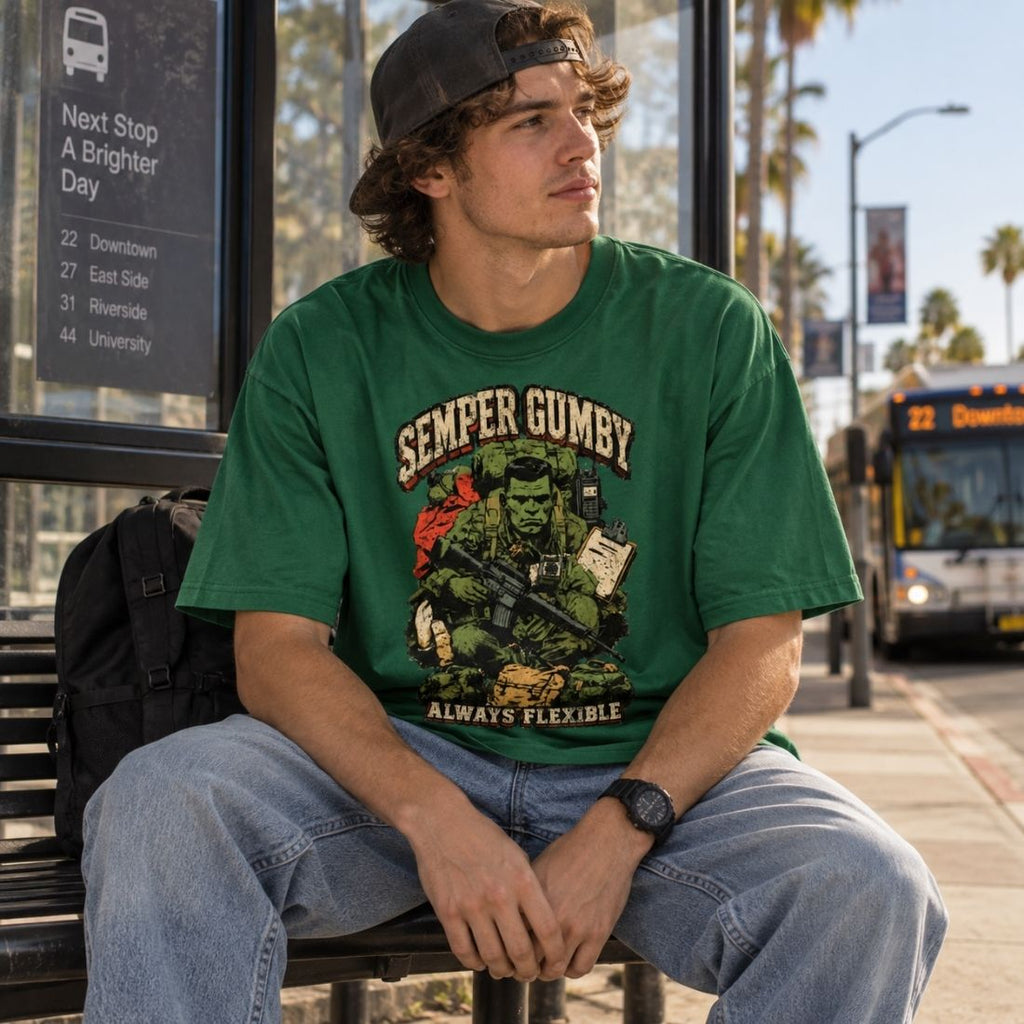 Semper Gumby Always Flexible Marine Corps Humor Streetwear Loose Drop Shoulder T-Shirt - Shirt Habit