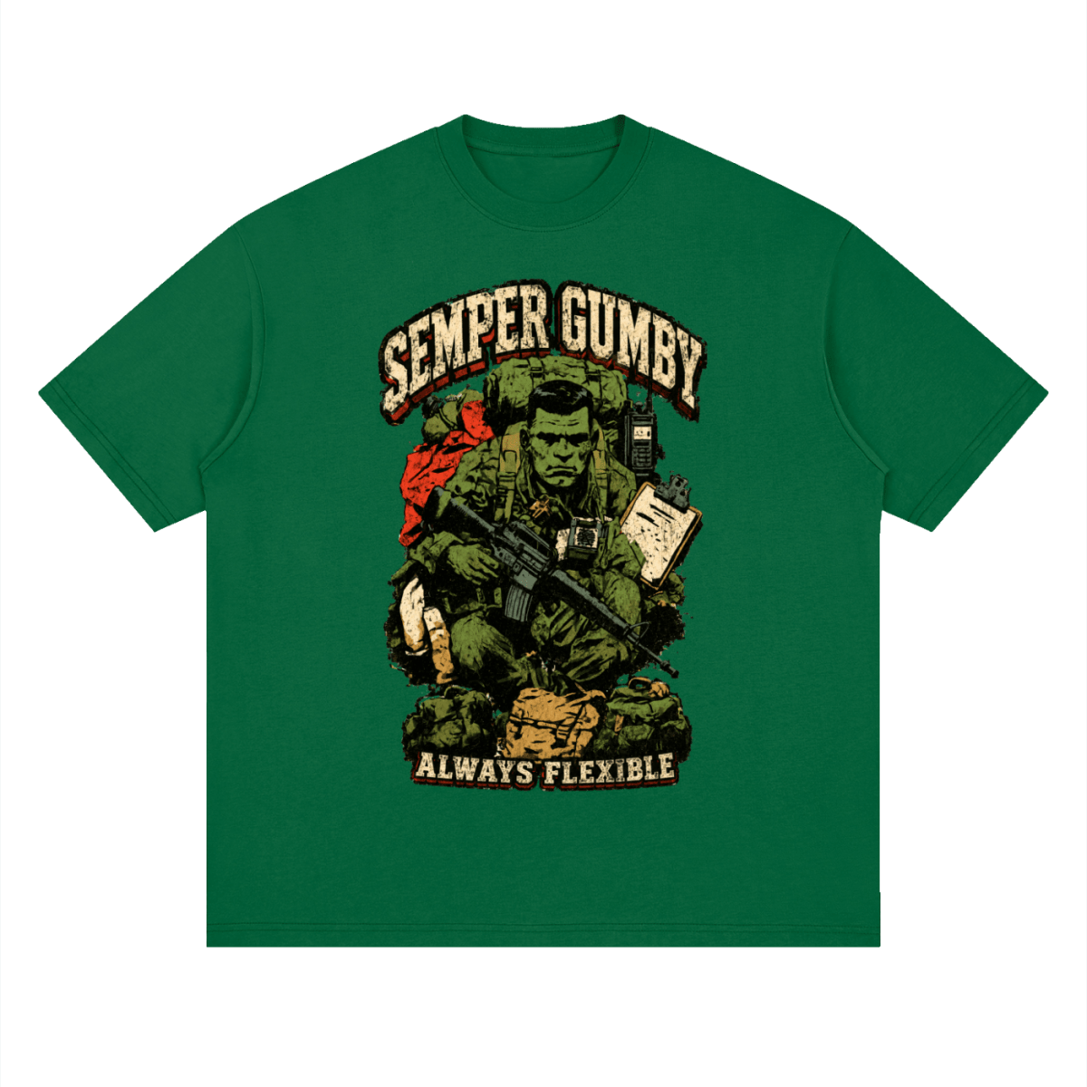 Semper Gumby Always Flexible Marine Corps Humor Streetwear Loose Drop Shoulder T-Shirt - Shirt Habit