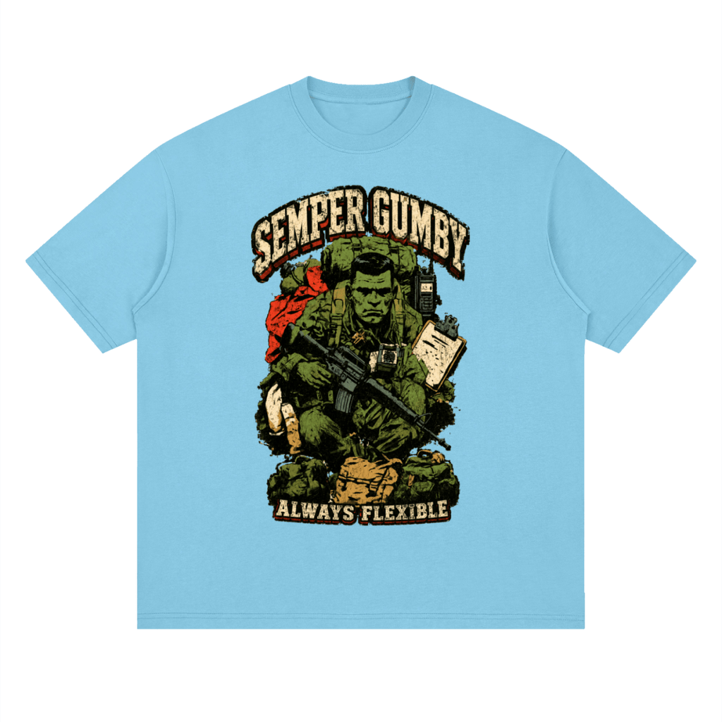 Semper Gumby Always Flexible Marine Corps Humor Streetwear Loose Drop Shoulder T-Shirt - Shirt Habit