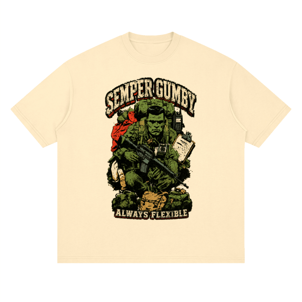 Semper Gumby Always Flexible Marine Corps Humor Streetwear Loose Drop Shoulder T-Shirt - Shirt Habit