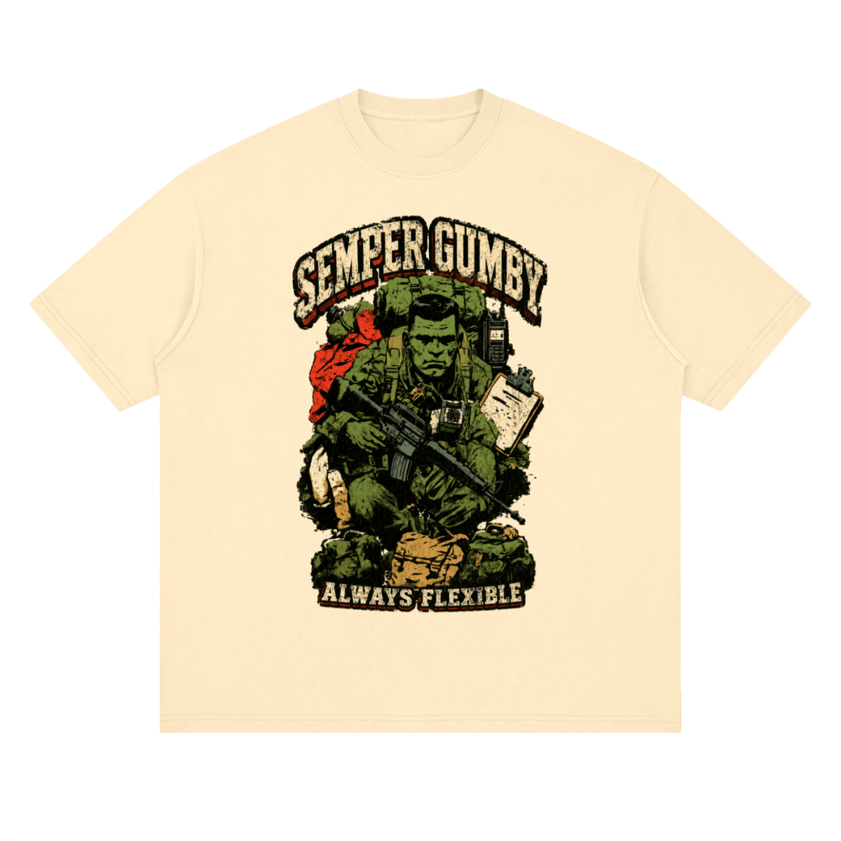Semper Gumby Always Flexible Marine Corps Humor Streetwear Loose Drop Shoulder T-Shirt - Shirt Habit