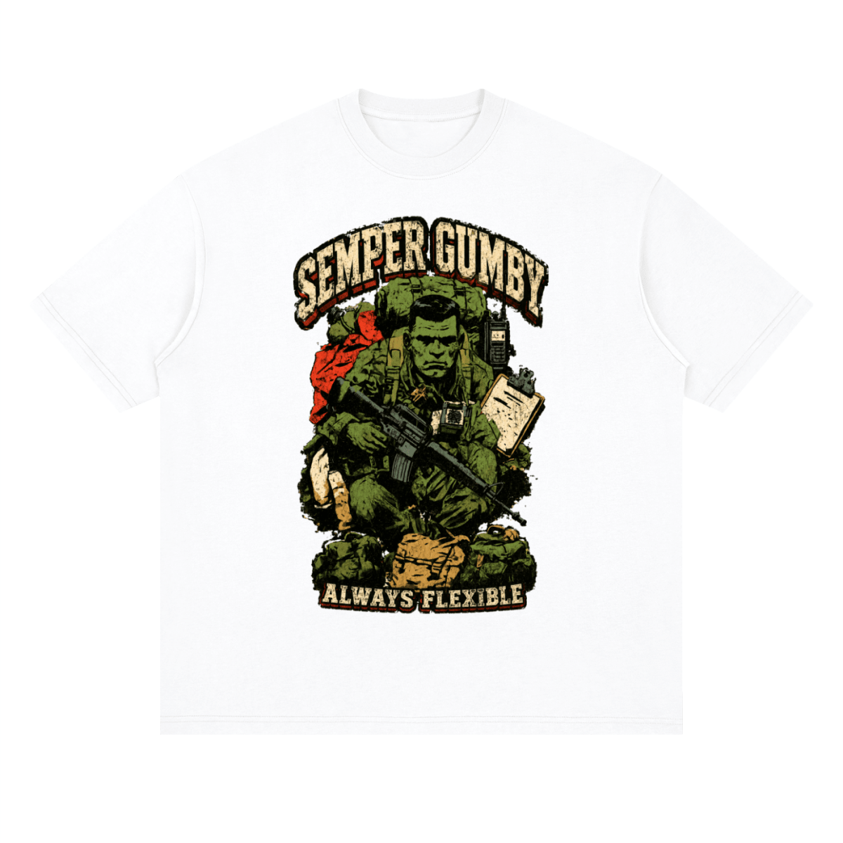 Semper Gumby Always Flexible Marine Corps Humor Streetwear Loose Drop Shoulder T-Shirt - Shirt Habit