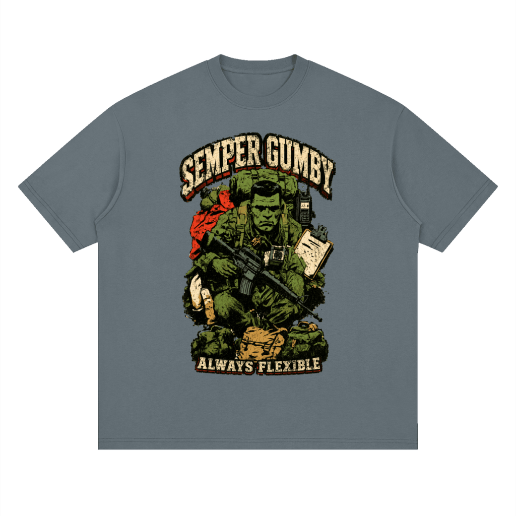 Semper Gumby Always Flexible Marine Corps Humor Streetwear Loose Drop Shoulder T-Shirt - Shirt Habit
