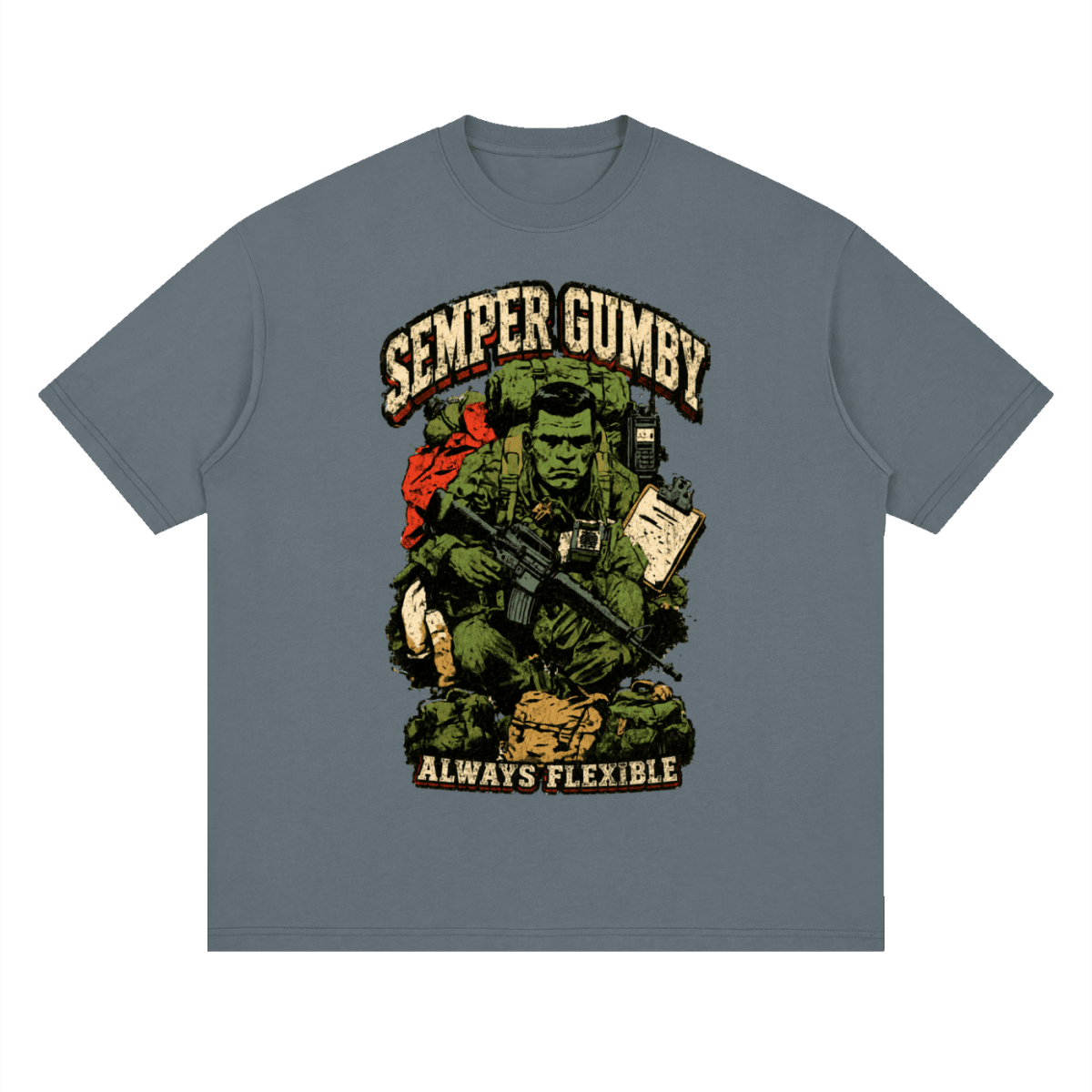 Semper Gumby Always Flexible Marine Corps Humor Streetwear Loose Drop Shoulder T-Shirt - Shirt Habit