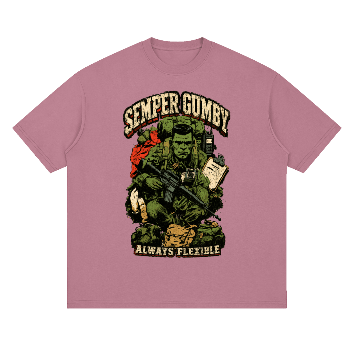 Semper Gumby Always Flexible Marine Corps Humor Streetwear Loose Drop Shoulder T-Shirt - Shirt Habit