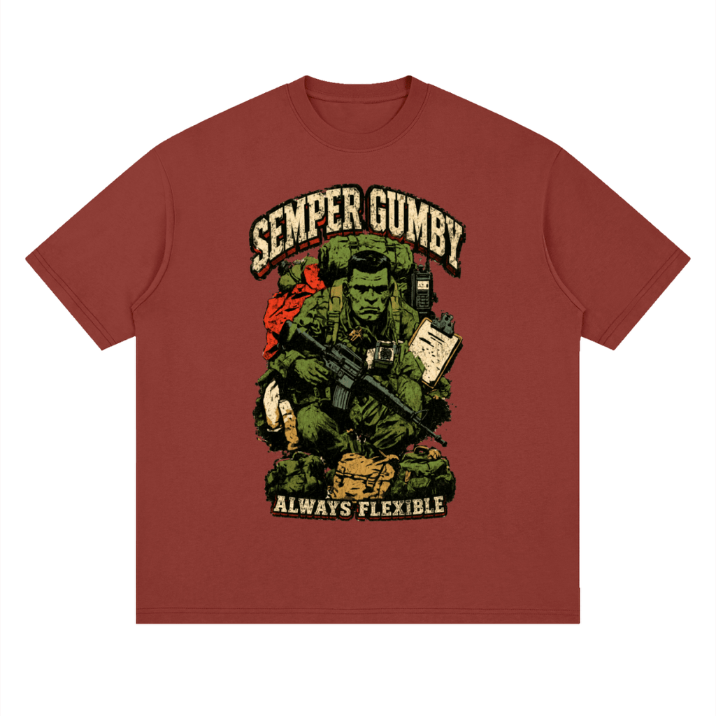 Semper Gumby Always Flexible Marine Corps Humor Streetwear Loose Drop Shoulder T-Shirt - Shirt Habit