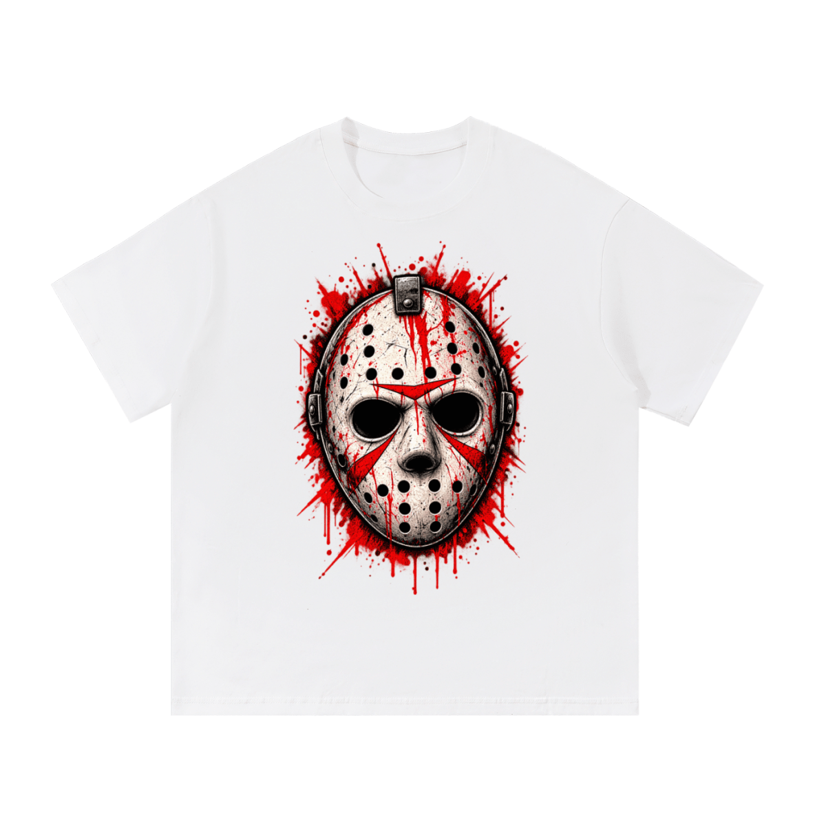 Splattered Hockey Mask Horror Essential Cotton T-Shirt - Shirt Habit
