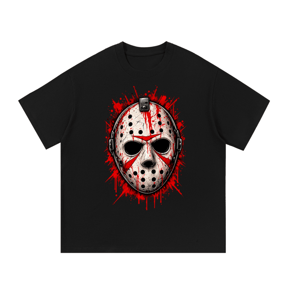 Splattered Hockey Mask Horror Essential Cotton T-Shirt - Shirt Habit