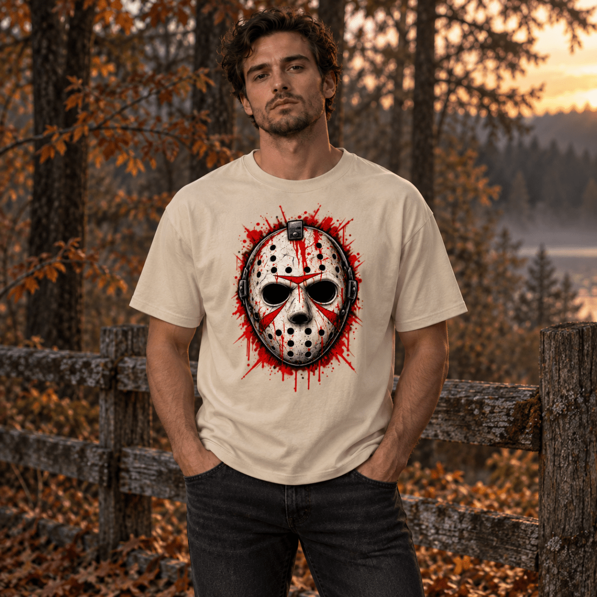 Splattered Hockey Mask Horror Essential Cotton T-Shirt - Shirt Habit