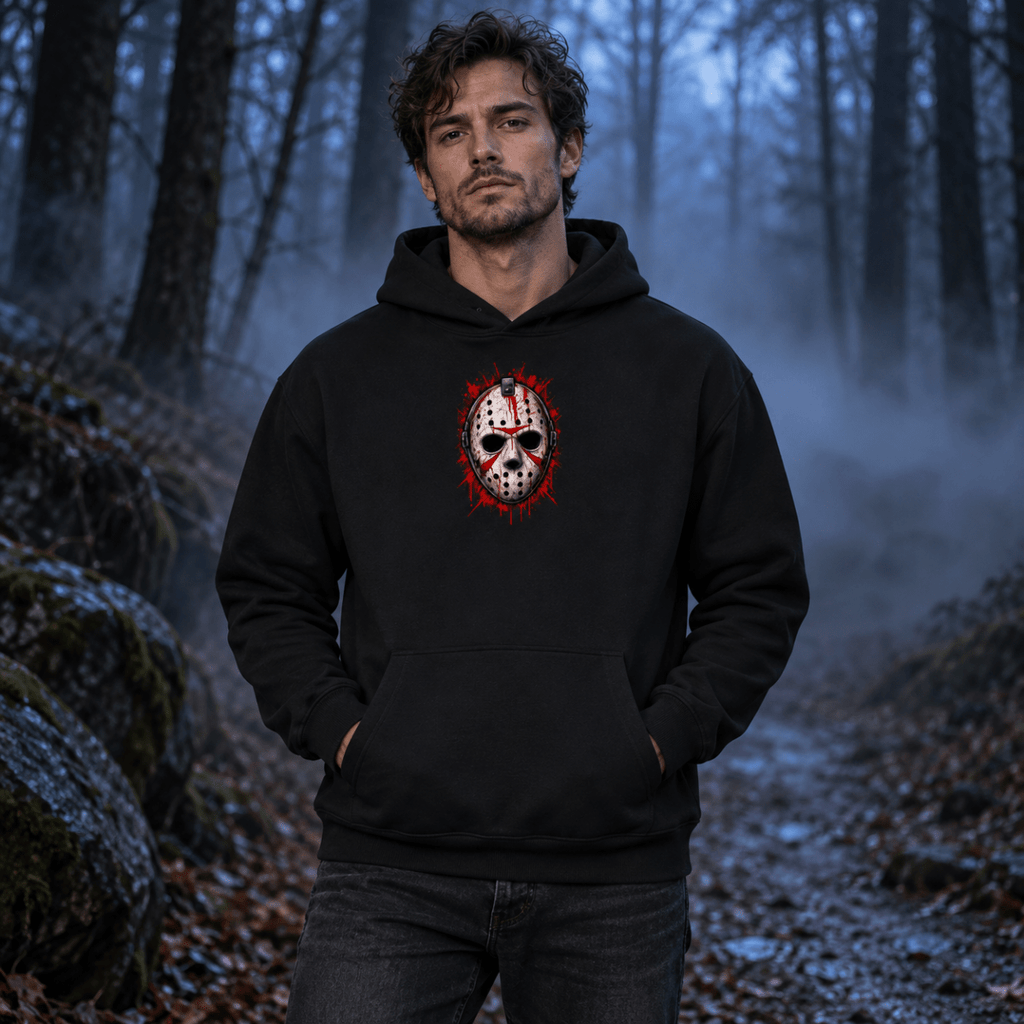 Splattered Hockey Mask Horror Essential Heavyweight Hoodie - Shirt Habit