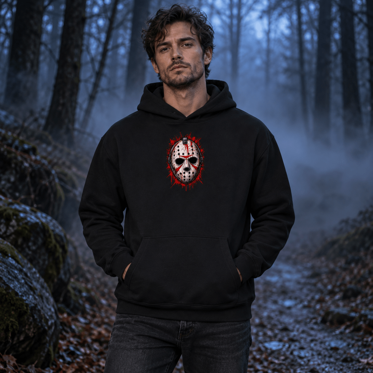 Splattered Hockey Mask Horror Essential Heavyweight Hoodie - Shirt Habit