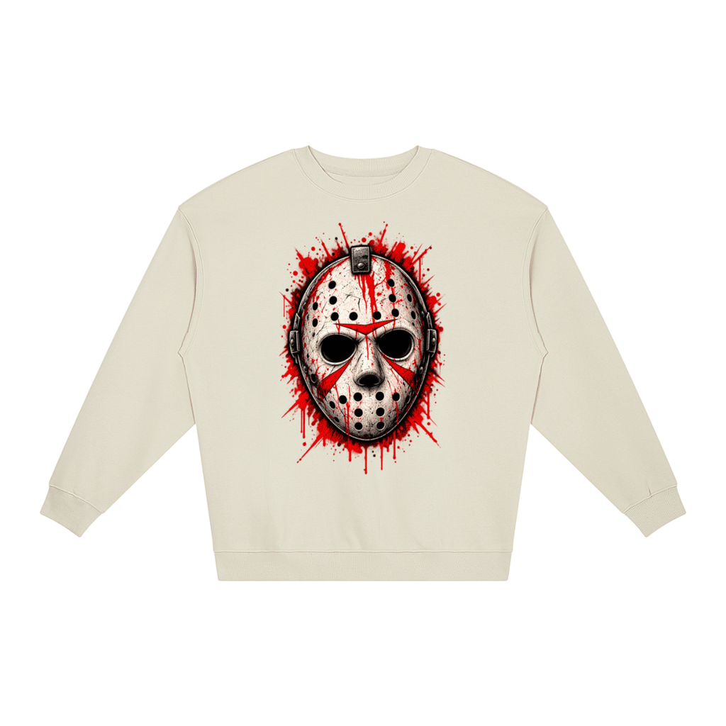 Splattered Hockey Mask Horror Loose Crewneck Sweatshirt - Shirt Habit