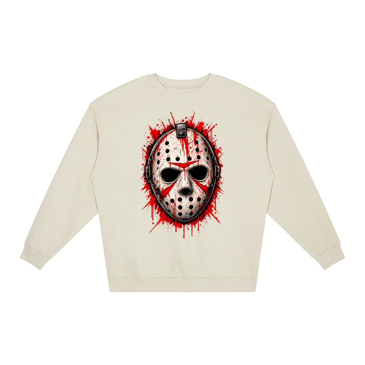 Splattered Hockey Mask Horror Loose Crewneck Sweatshirt - Shirt Habit