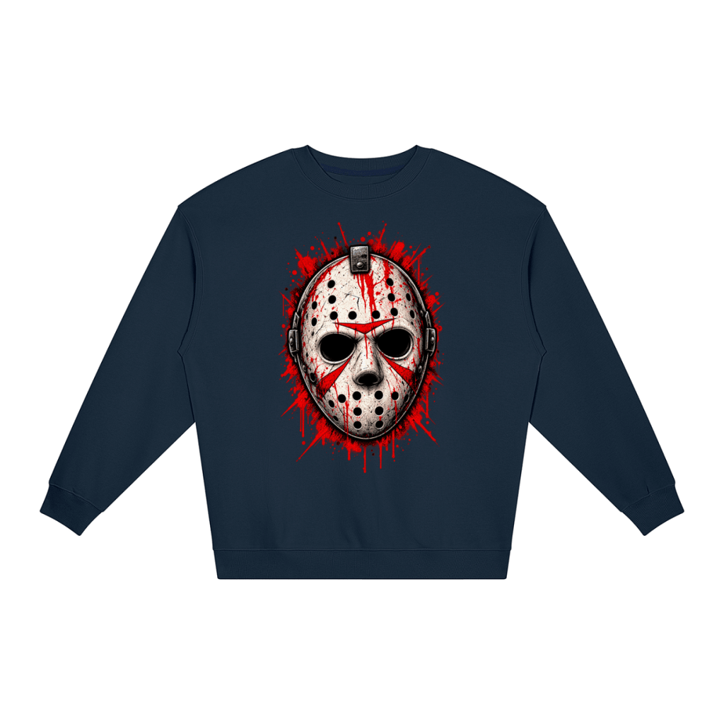 Splattered Hockey Mask Horror Loose Crewneck Sweatshirt - Shirt Habit