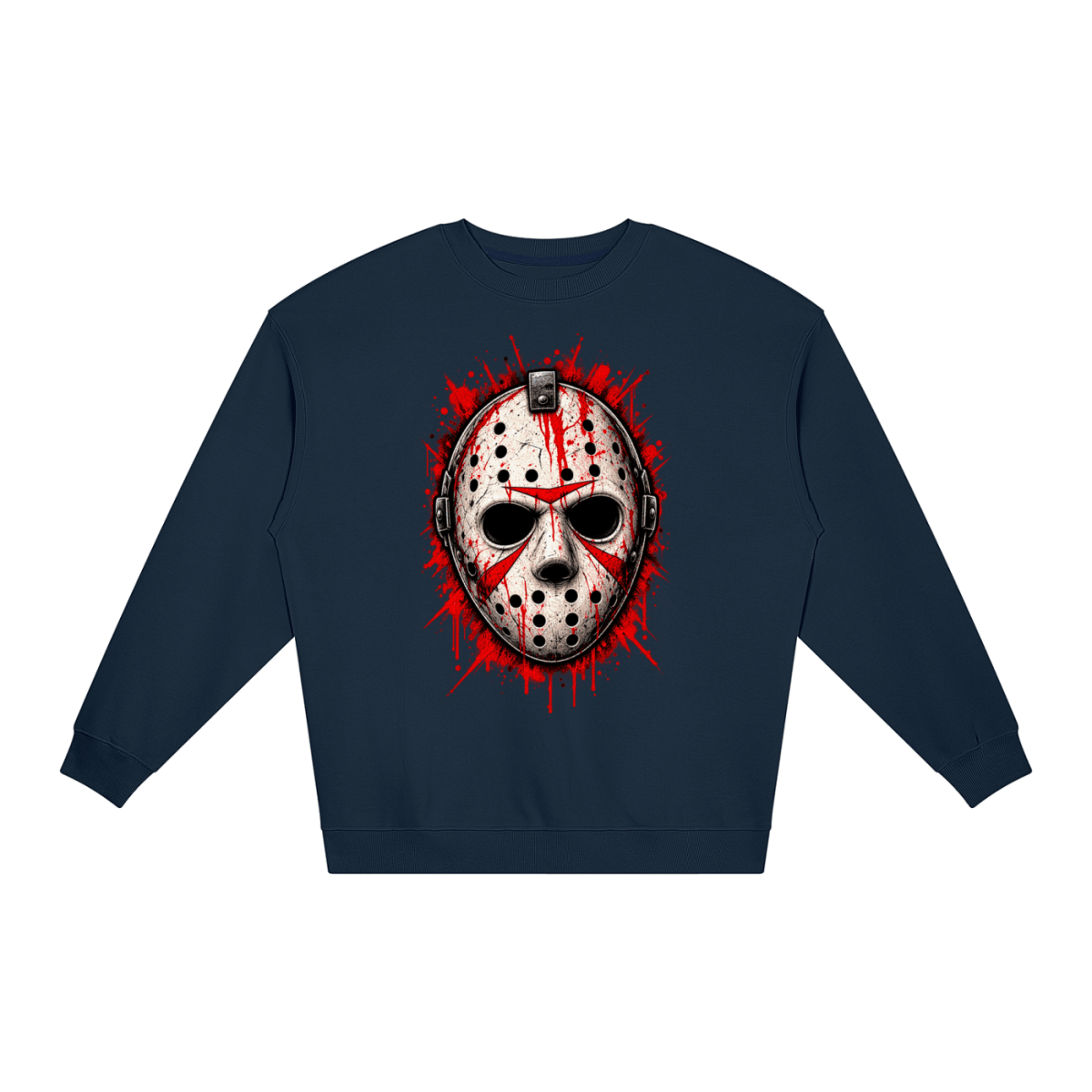 Splattered Hockey Mask Horror Loose Crewneck Sweatshirt - Shirt Habit