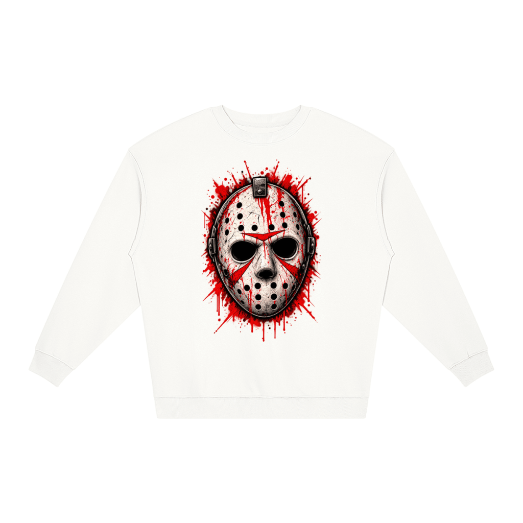 Splattered Hockey Mask Horror Loose Crewneck Sweatshirt - Shirt Habit