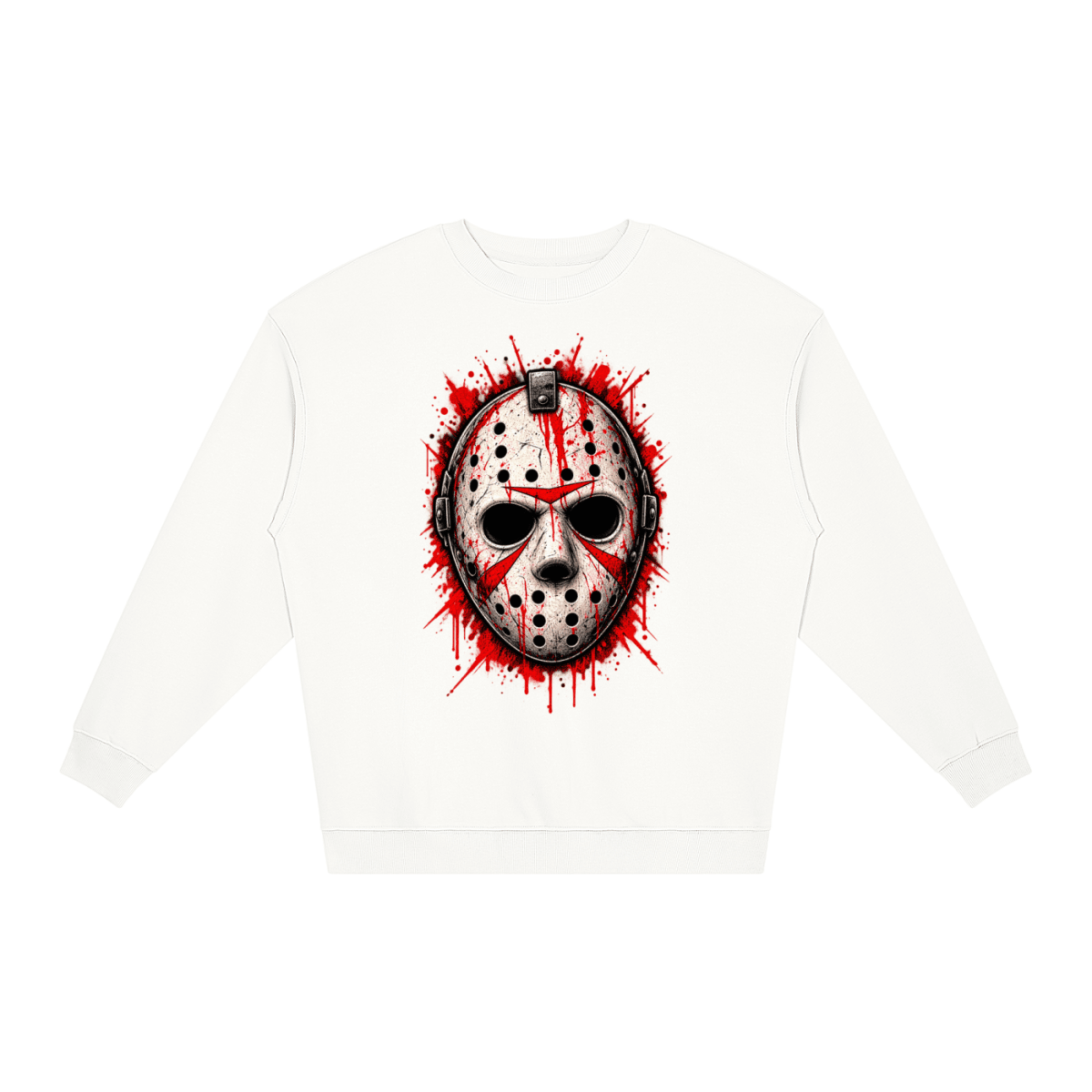 Splattered Hockey Mask Horror Loose Crewneck Sweatshirt - Shirt Habit