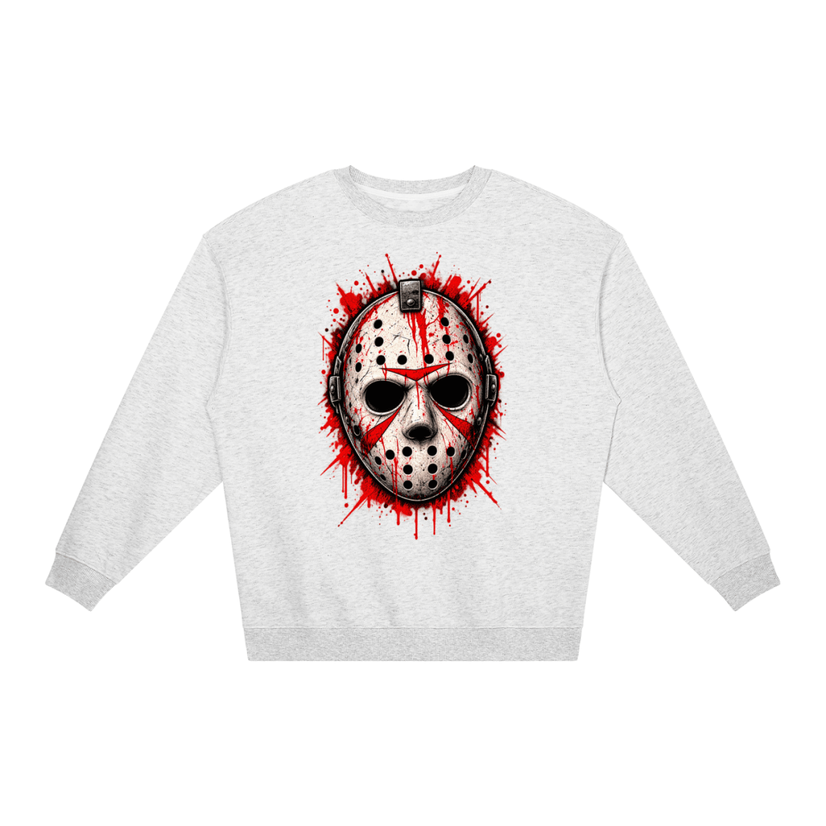 Splattered Hockey Mask Horror Loose Crewneck Sweatshirt - Shirt Habit