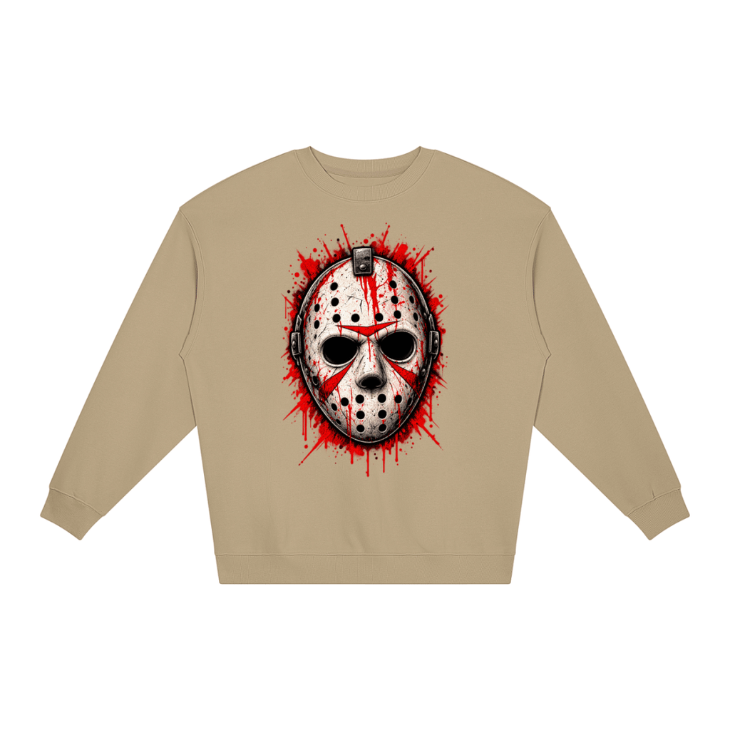 Splattered Hockey Mask Horror Loose Crewneck Sweatshirt - Shirt Habit