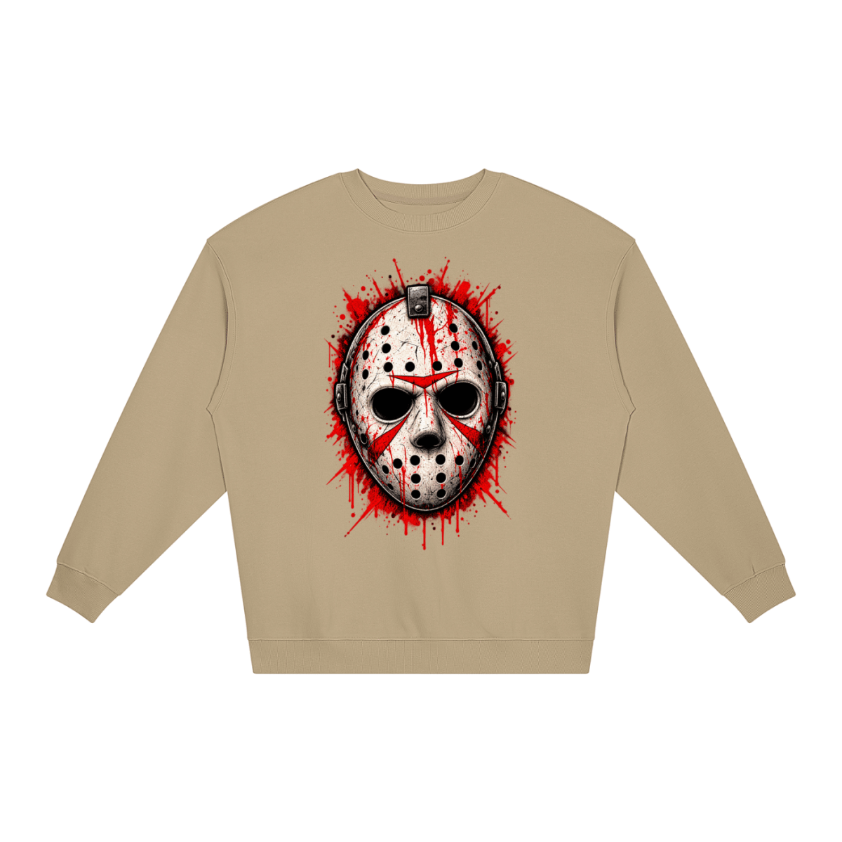 Splattered Hockey Mask Horror Loose Crewneck Sweatshirt - Shirt Habit