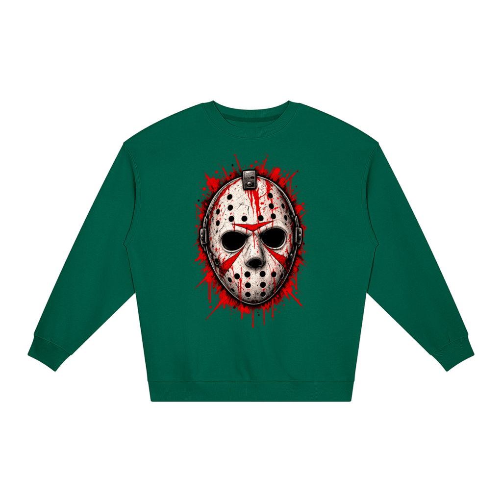 Splattered Hockey Mask Horror Loose Crewneck Sweatshirt - Shirt Habit