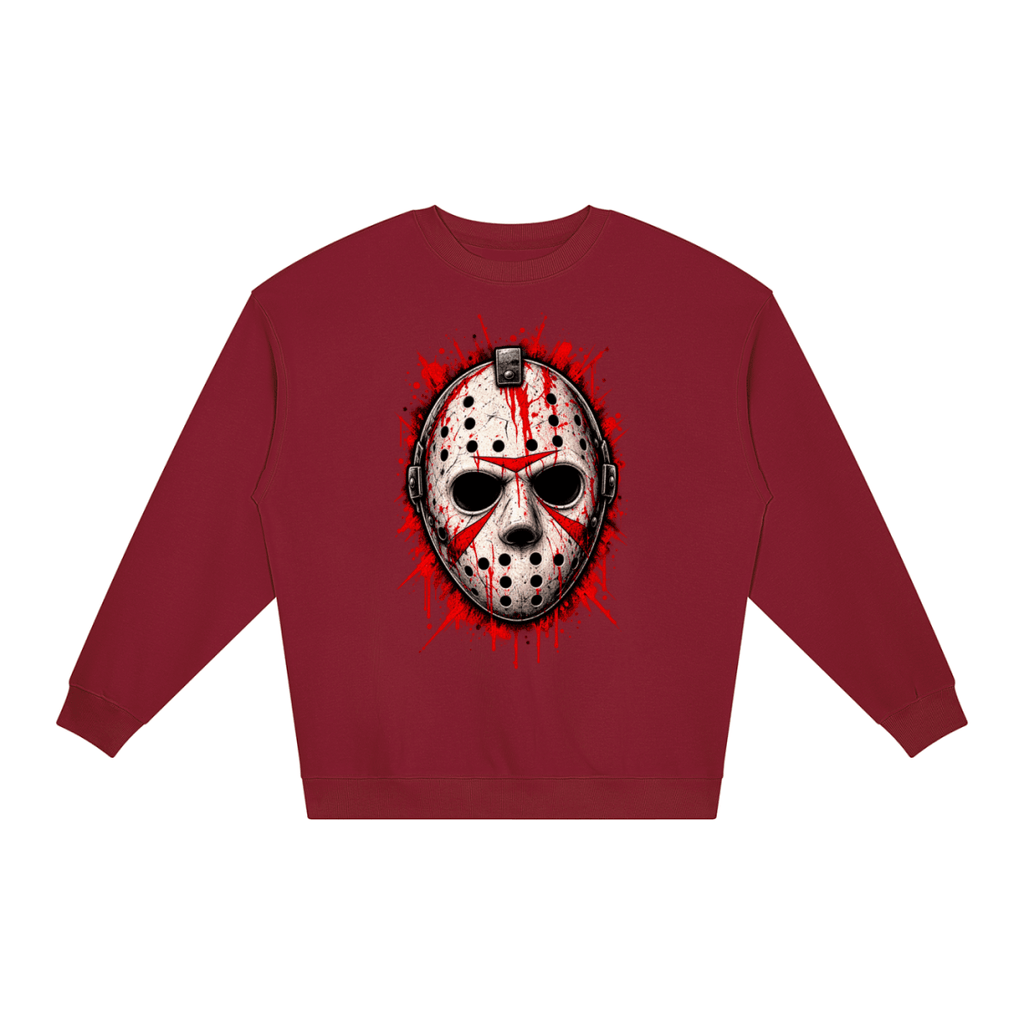 Splattered Hockey Mask Horror Loose Crewneck Sweatshirt - Shirt Habit