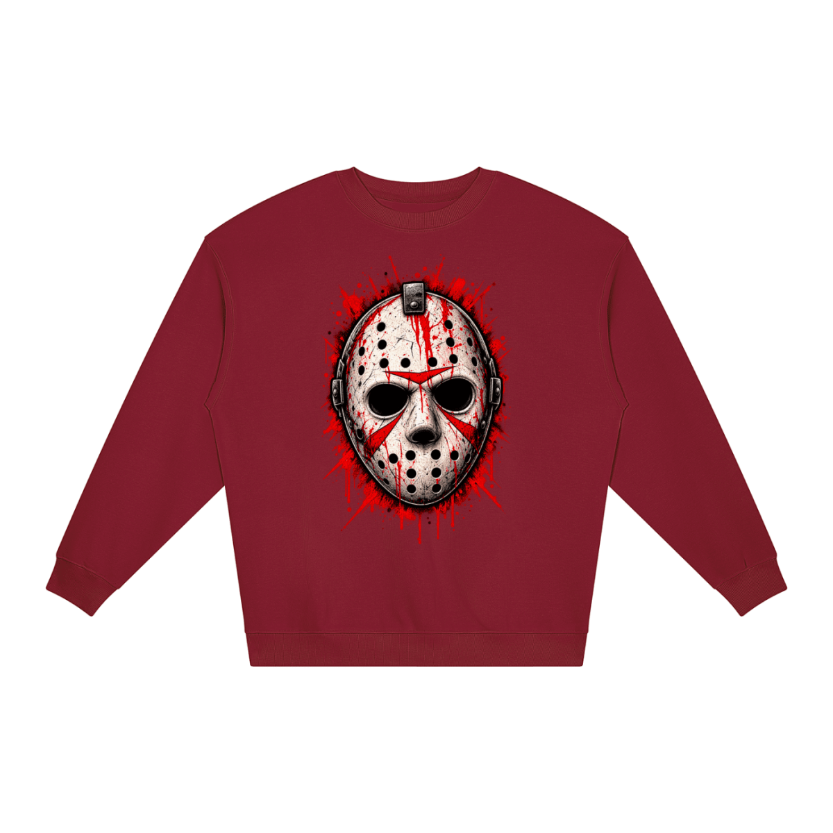 Splattered Hockey Mask Horror Loose Crewneck Sweatshirt - Shirt Habit