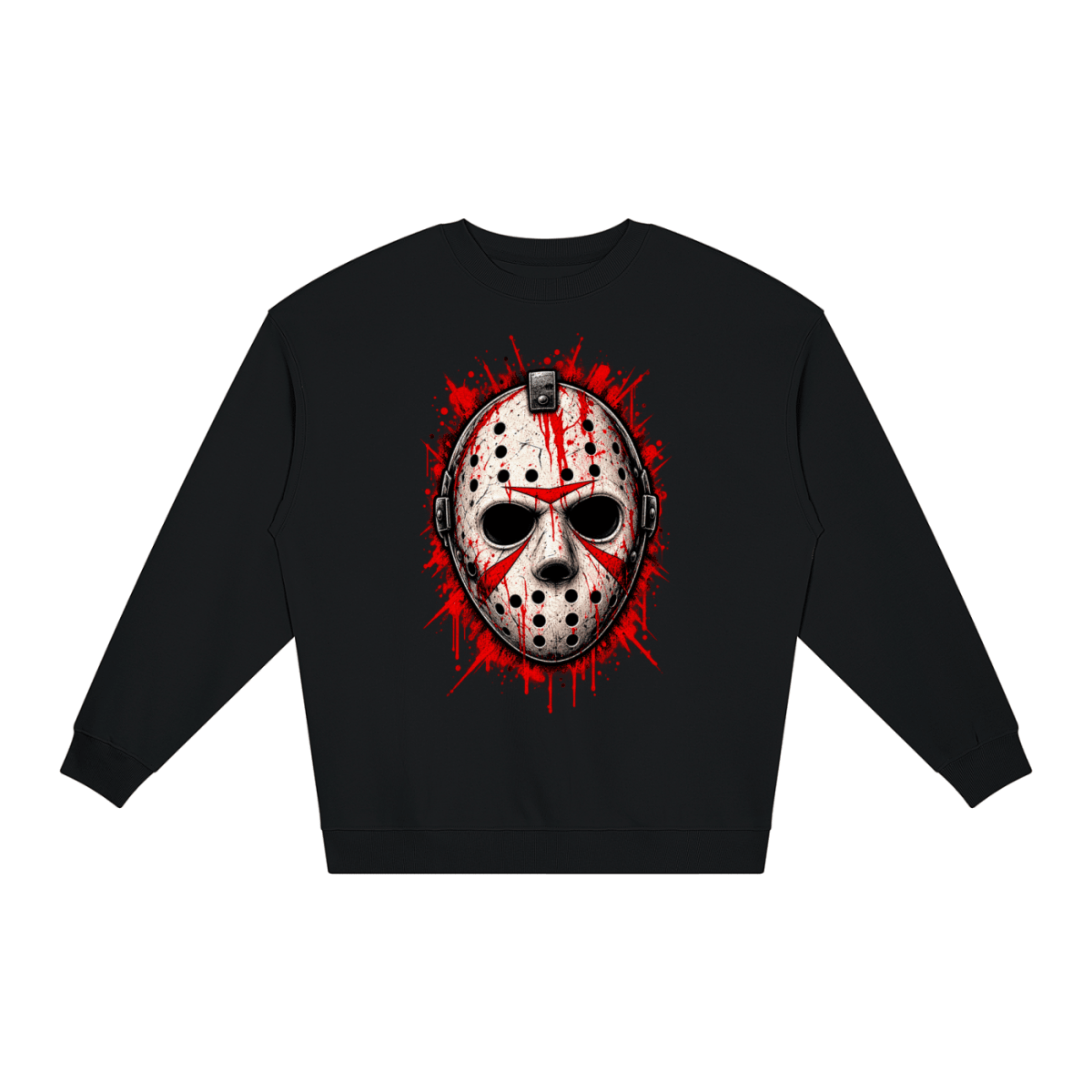 Splattered Hockey Mask Horror Loose Crewneck Sweatshirt - Shirt Habit