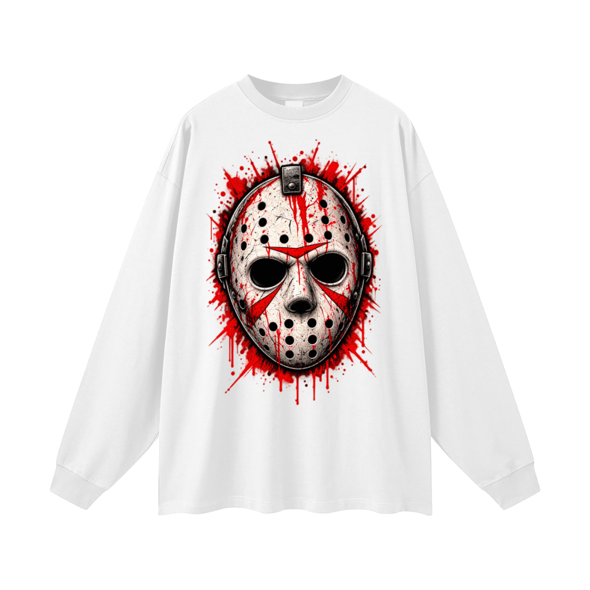 Splattered Hockey Mask Horror Oversized Long Sleeve T-Shirt - Shirt Habit