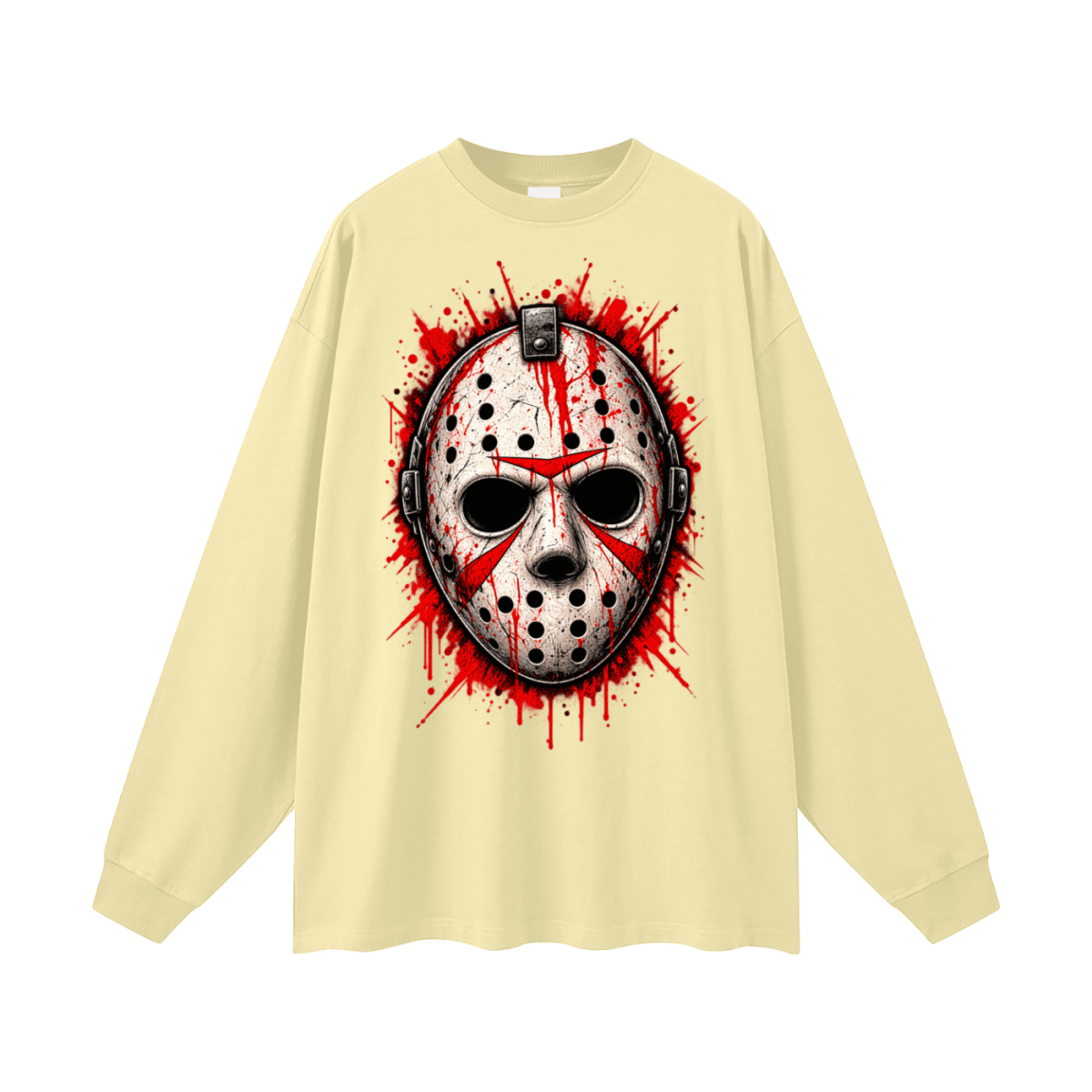 Splattered Hockey Mask Horror Oversized Long Sleeve T-Shirt - Shirt Habit