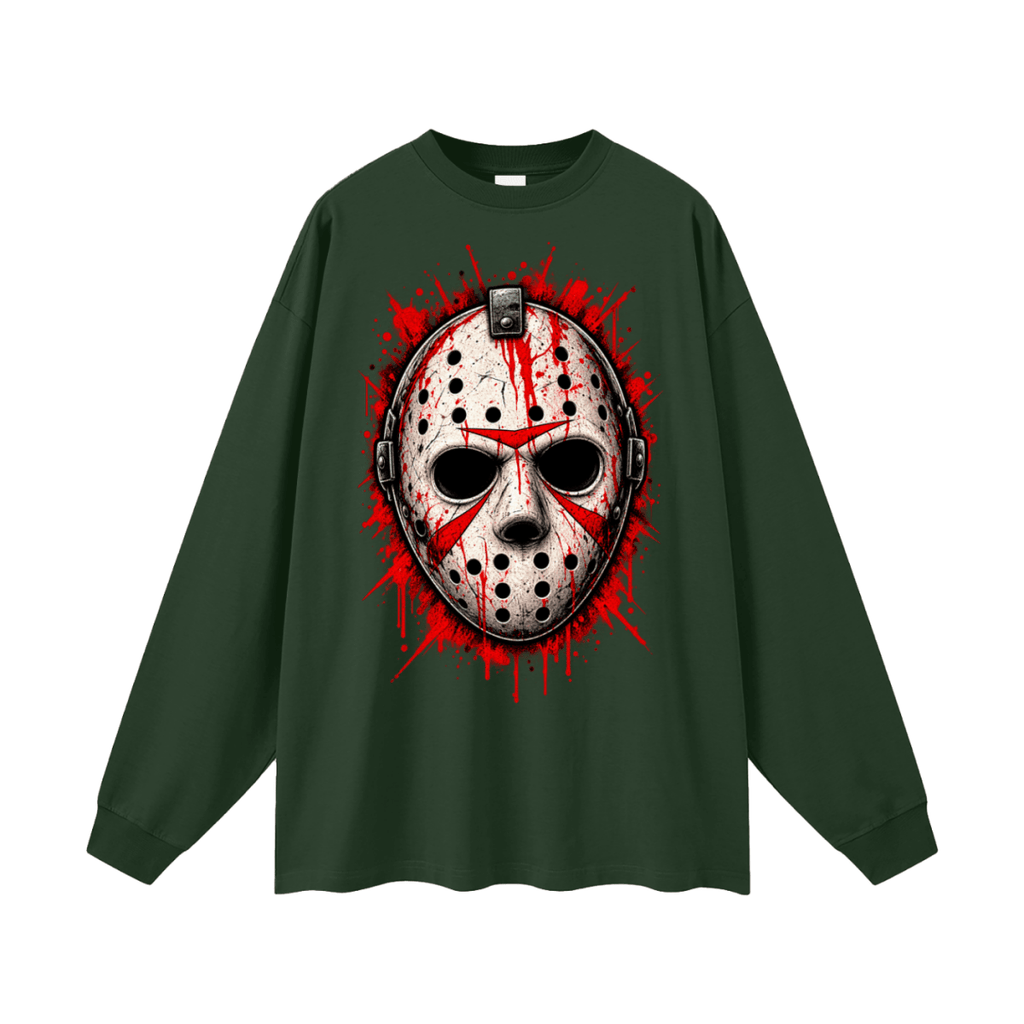 Splattered Hockey Mask Horror Oversized Long Sleeve T-Shirt - Shirt Habit