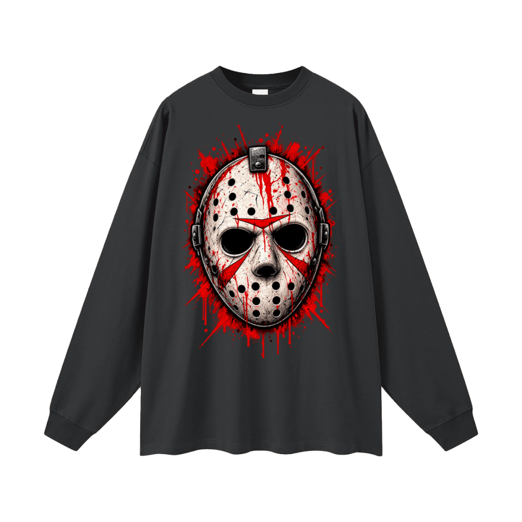 Splattered Hockey Mask Horror Oversized Long Sleeve T-Shirt - Shirt Habit