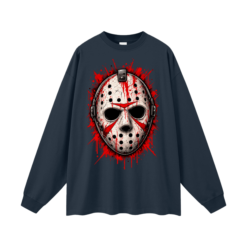 Splattered Hockey Mask Horror Oversized Long Sleeve T-Shirt - Shirt Habit