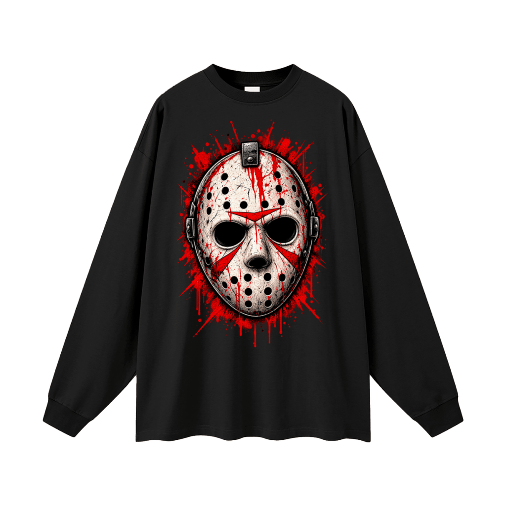 Splattered Hockey Mask Horror Oversized Long Sleeve T-Shirt - Shirt Habit