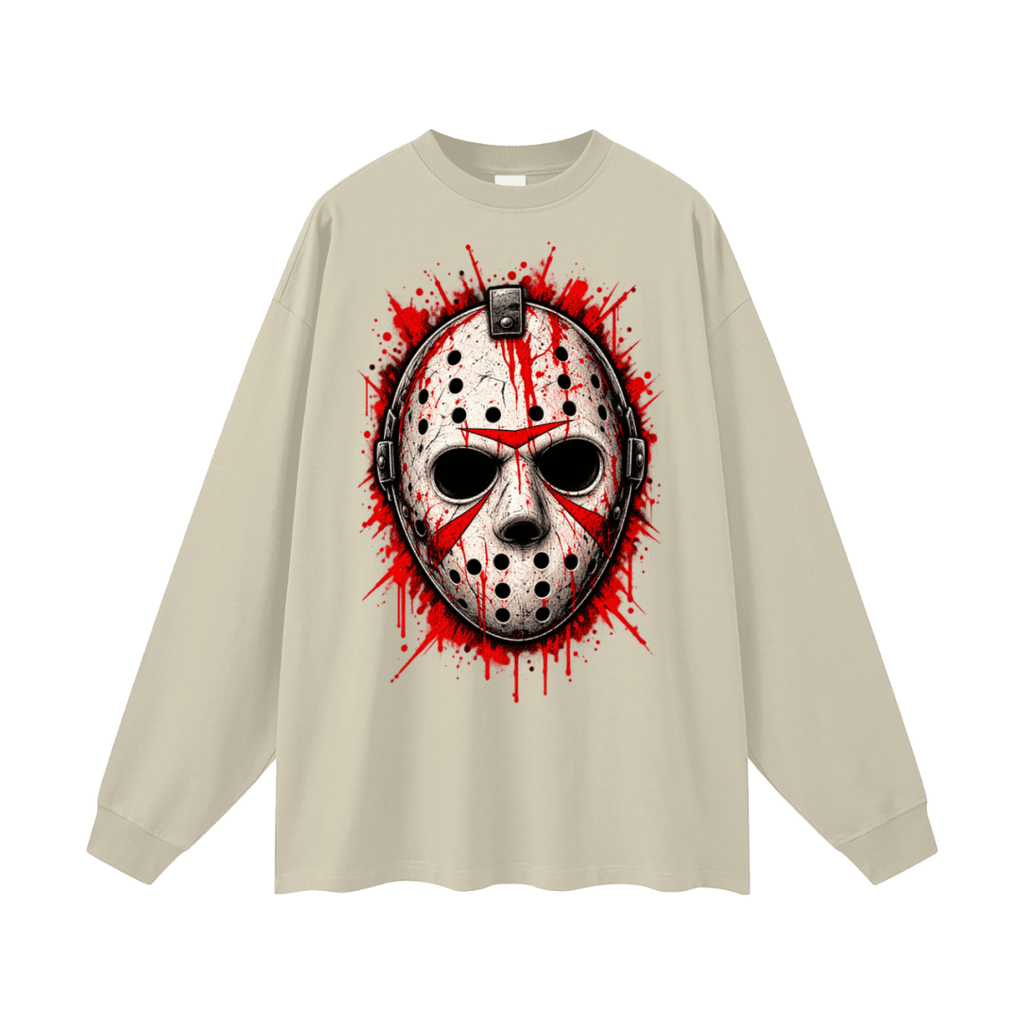 Splattered Hockey Mask Horror Oversized Long Sleeve T-Shirt - Shirt Habit
