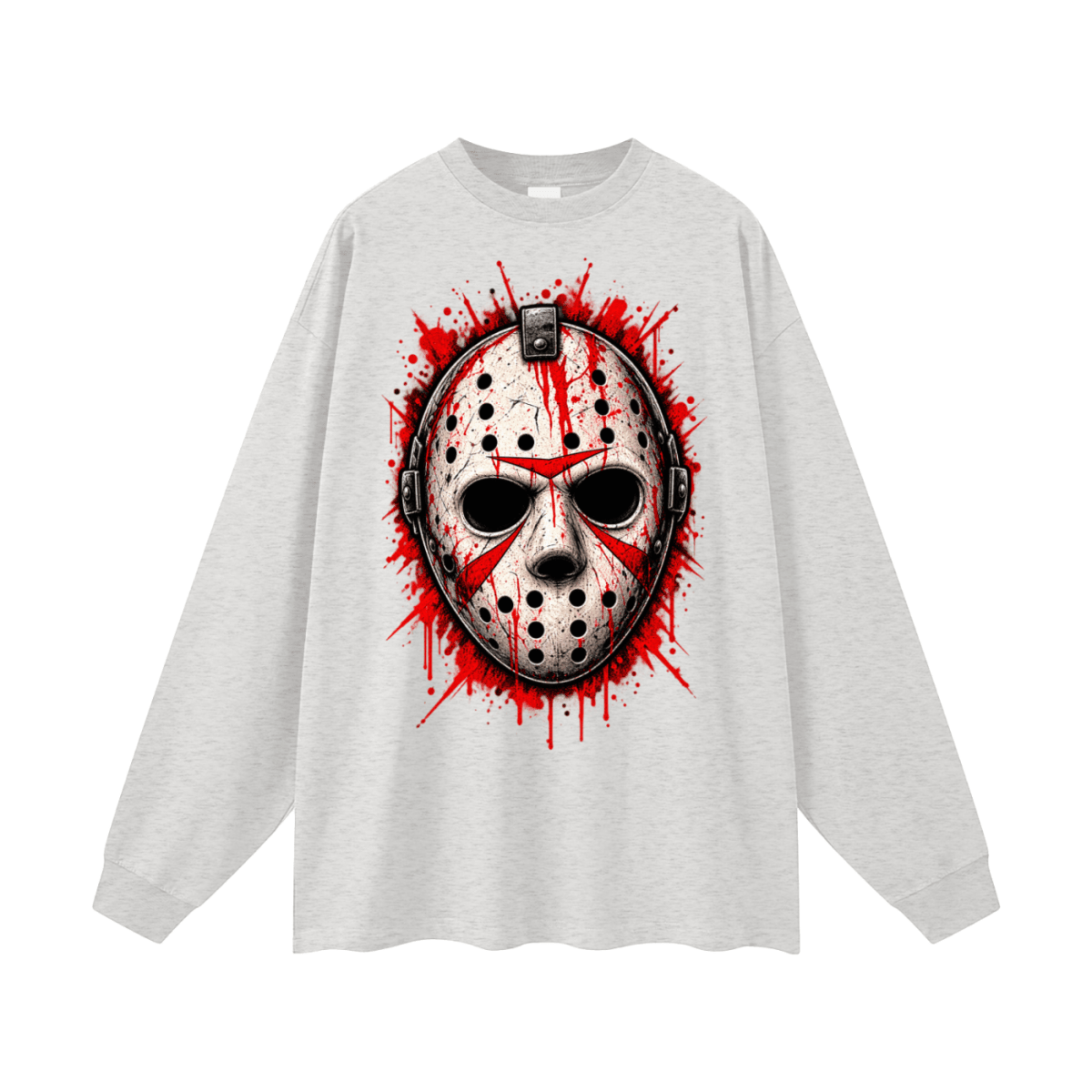 Splattered Hockey Mask Horror Oversized Long Sleeve T-Shirt - Shirt Habit