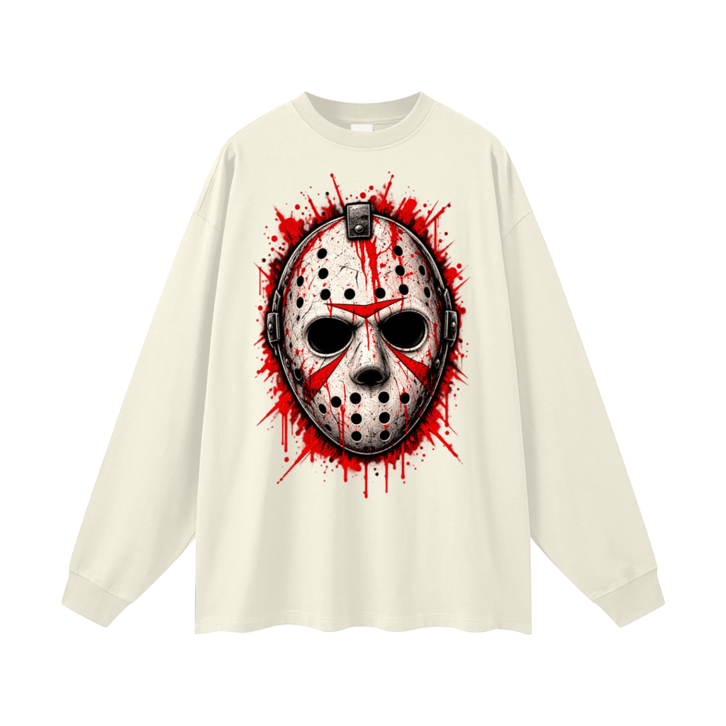 Splattered Hockey Mask Horror Oversized Long Sleeve T-Shirt - Shirt Habit
