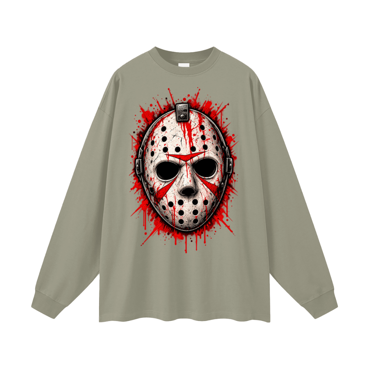 Splattered Hockey Mask Horror Oversized Long Sleeve T-Shirt - Shirt Habit