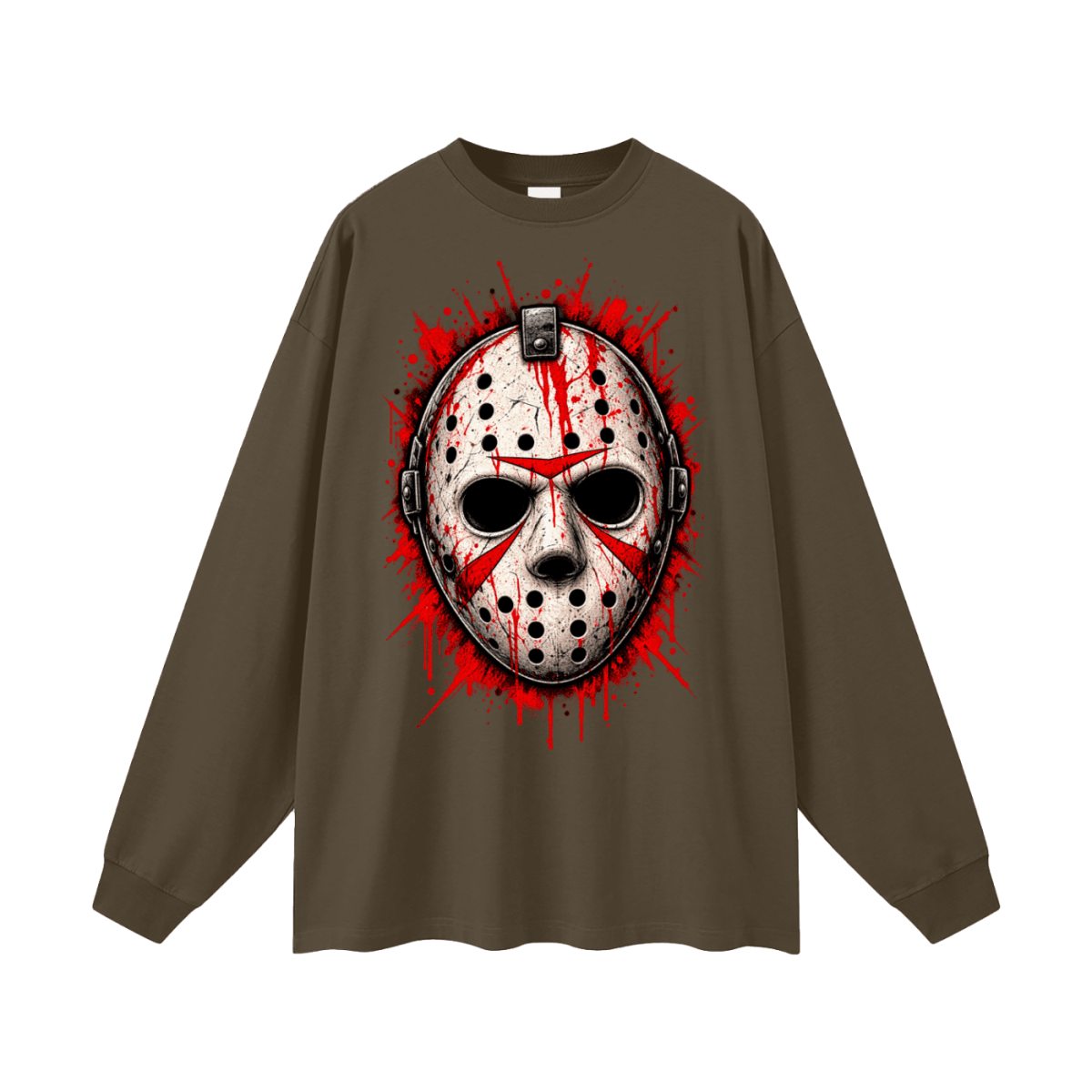 Splattered Hockey Mask Horror Oversized Long Sleeve T-Shirt - Shirt Habit