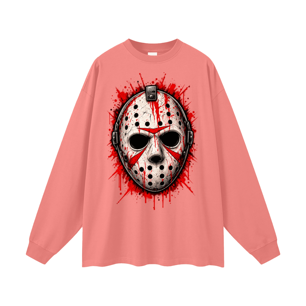 Splattered Hockey Mask Horror Oversized Long Sleeve T-Shirt - Shirt Habit