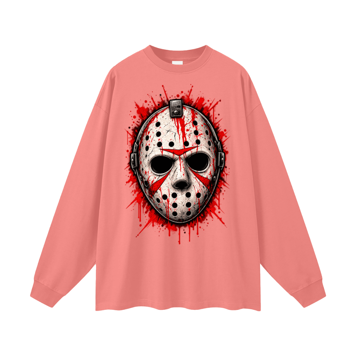 Splattered Hockey Mask Horror Oversized Long Sleeve T-Shirt - Shirt Habit