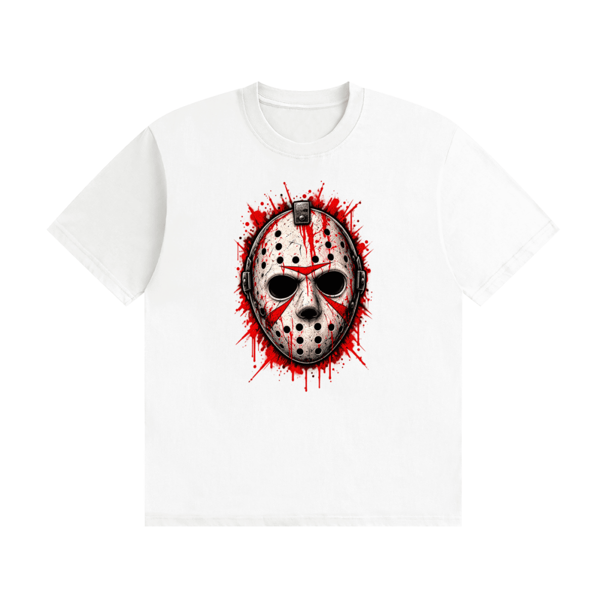 Splattered Hockey Mask Horror Unisex Seamless Cotton T-Shirt - Shirt Habit
